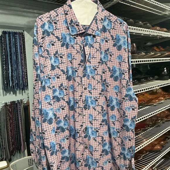 Society Of Threads Blue Floral Men's Shirt - Picture 1 of 3